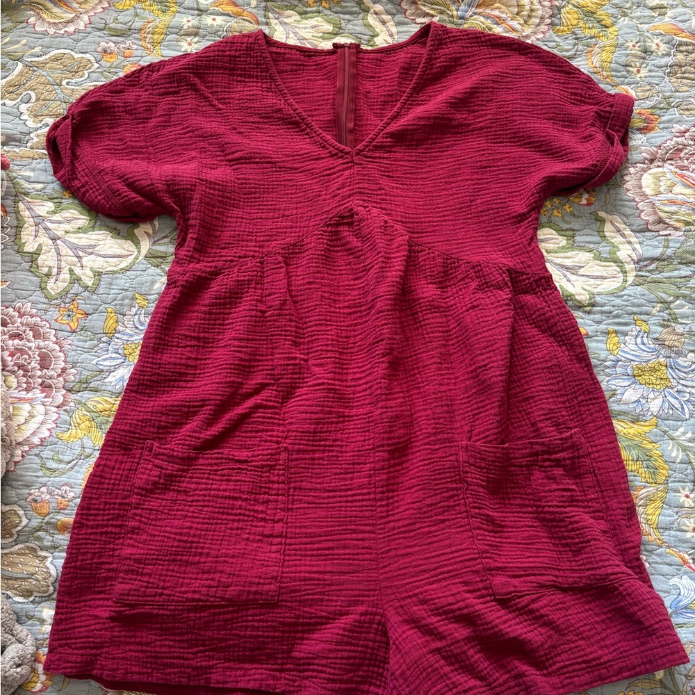 Burgundy Textured Short Sleeve Dress